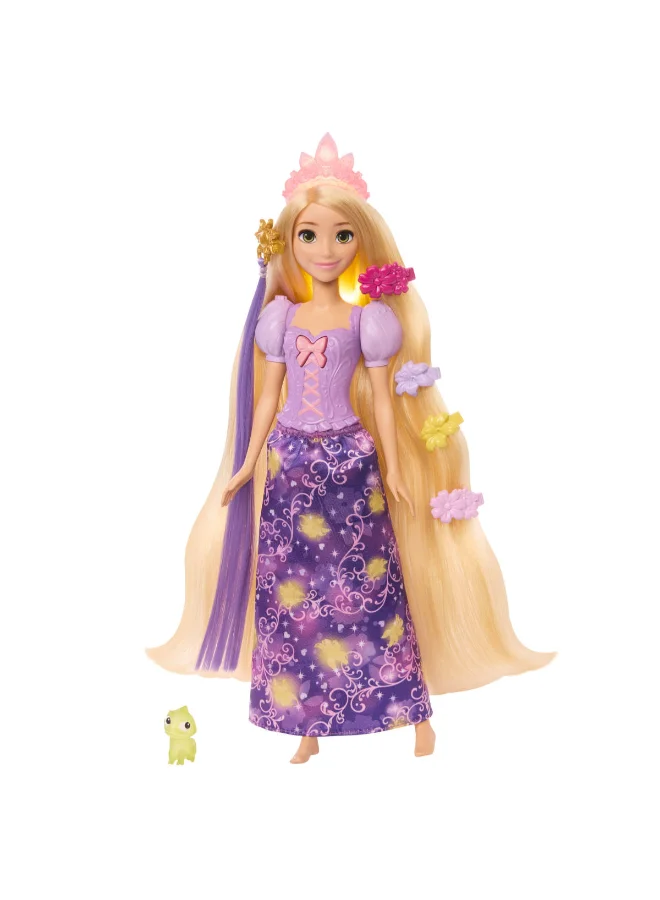 ديزني Princess Rapunzel Fashion Doll w/ Light-Up Hair & 4 More Ways to Glow, Pascal Figure & 7 Styling Accessories, Inspired by Tangled Movie